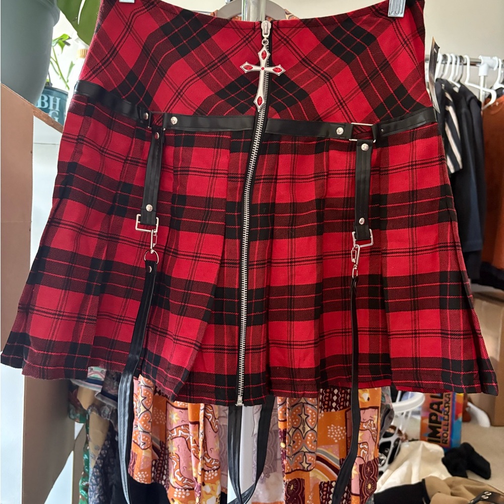 Spencer's Red and Black Plaid Mini Skirt